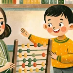 Mom shows son the abacus