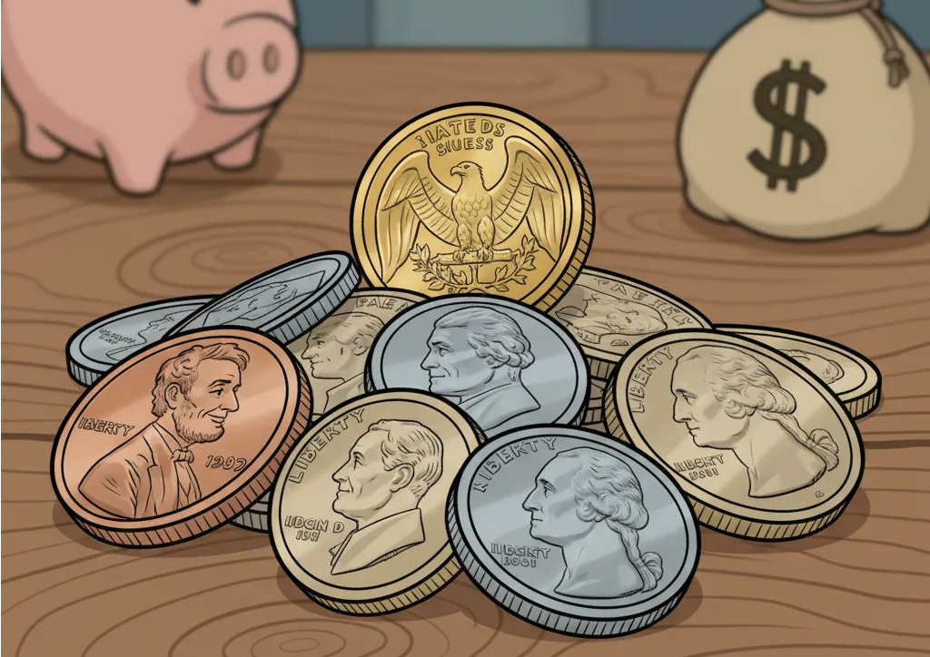 American coins on the table