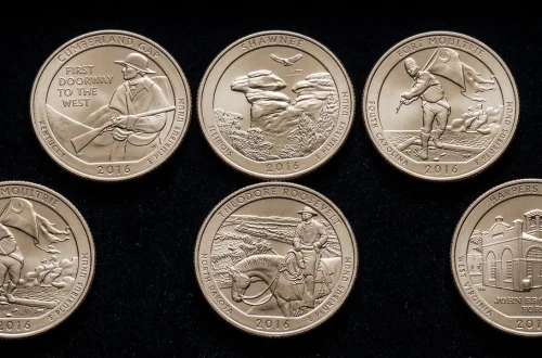 Five America the Beautiful quarter reverse designs issued in 2016.